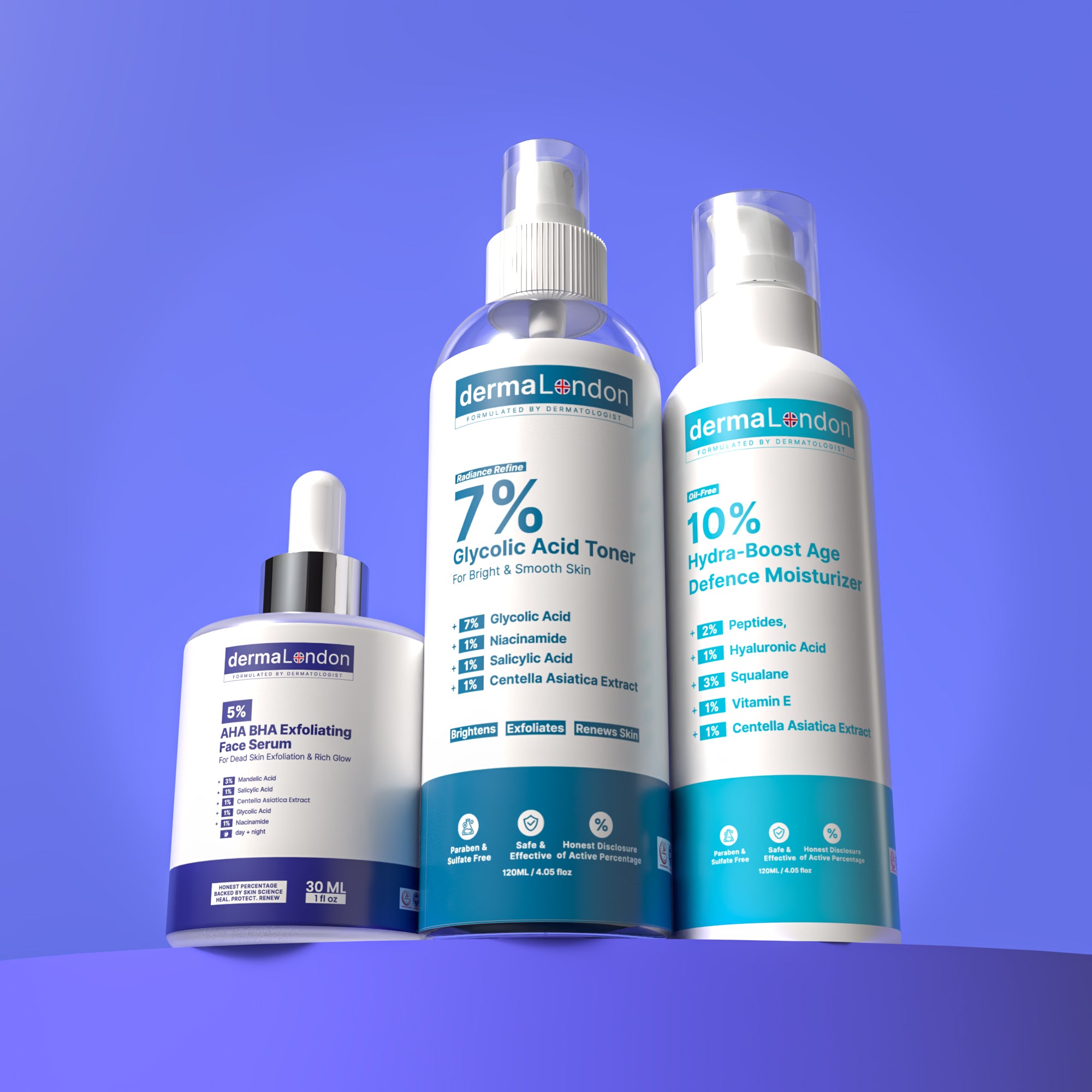 Exfoliating & Skin Renewal Kit for Smoother, Brighter & Hydrated Skin – AHA BHA Serum, Glycolic Toner & Moisturizer