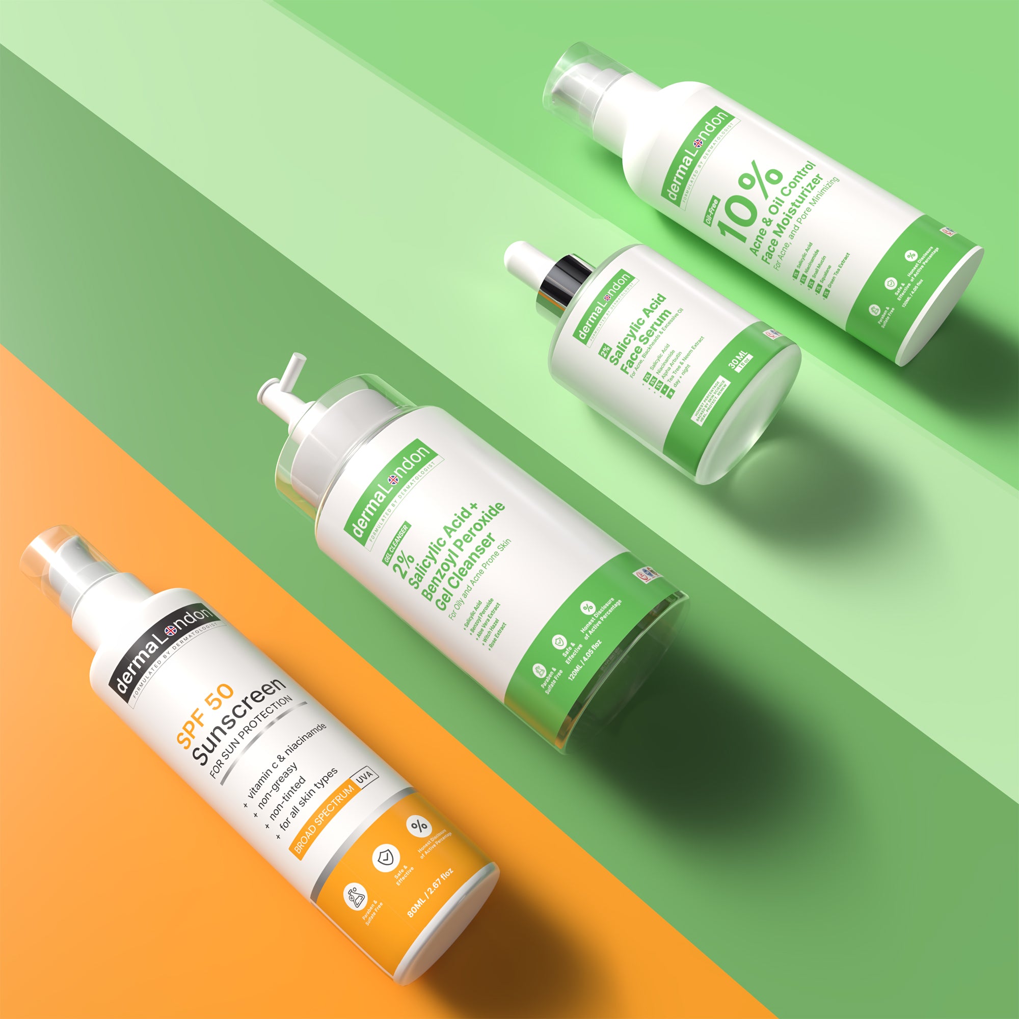 Acne Care & Sun Protection Kit – Salicylic Cleanser, Serum, Oil-Control Moisturizer & SPF 50 Sunscreen