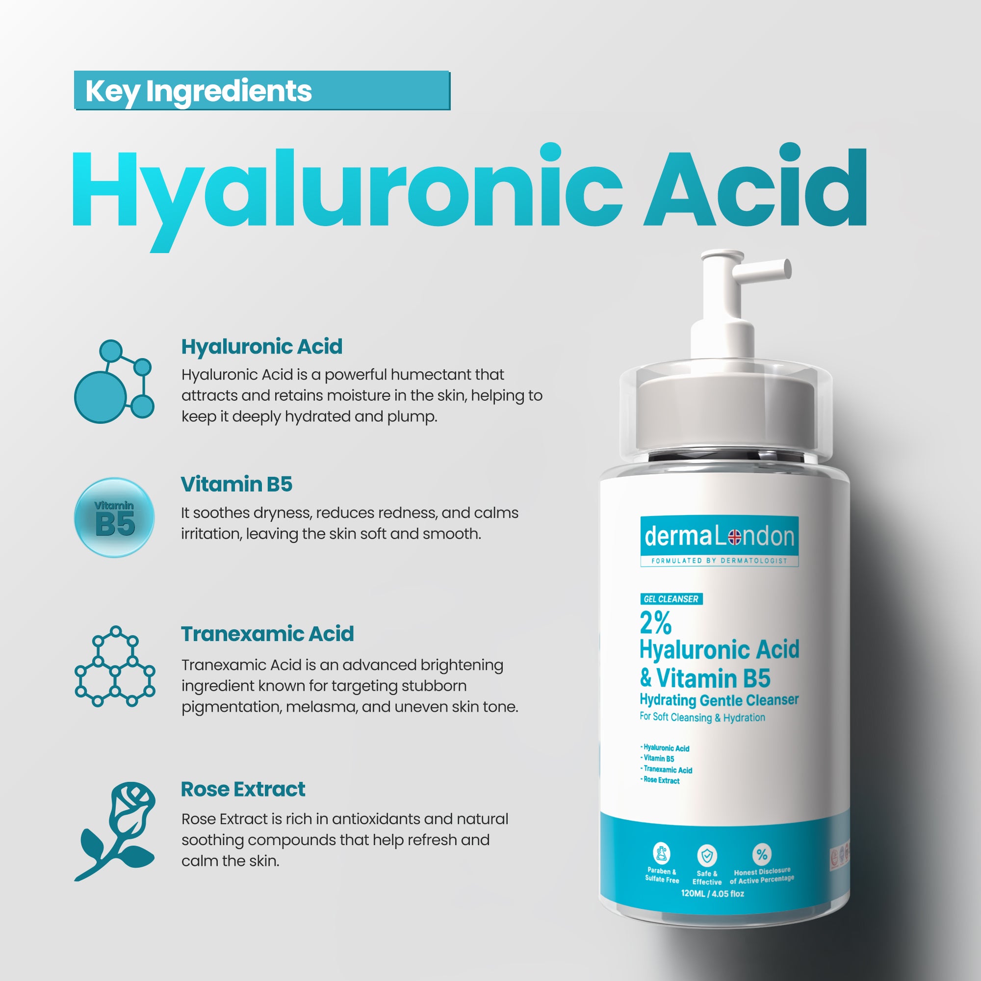 2% Hyaluronic Acid & Vitamin B5 Hydrating Gentle Cleanser with Tranexamic Acid (120ml)