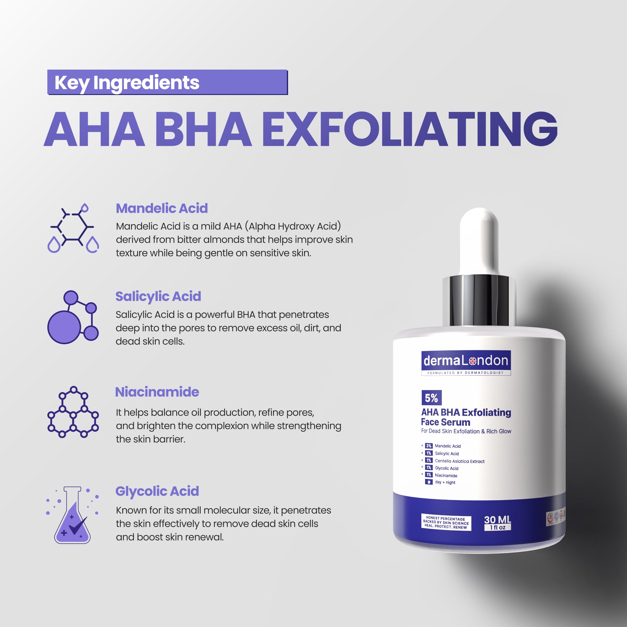 5% AHA BHA Exfoliating Face Serum - Smooth, Clear & Radiant Skin