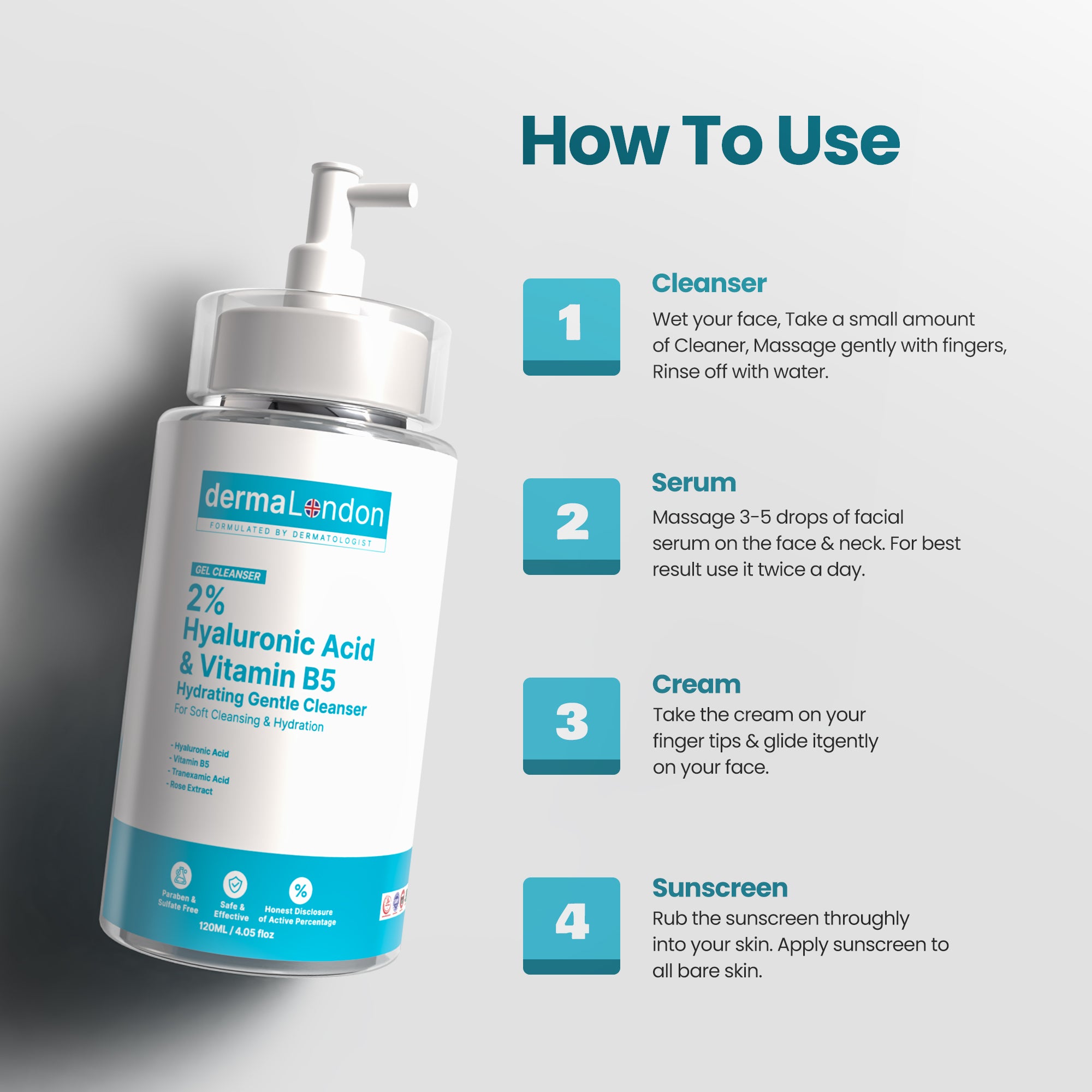 2% Hyaluronic Acid & Vitamin B5 Hydrating Gentle Cleanser with Tranexamic Acid (120ml)