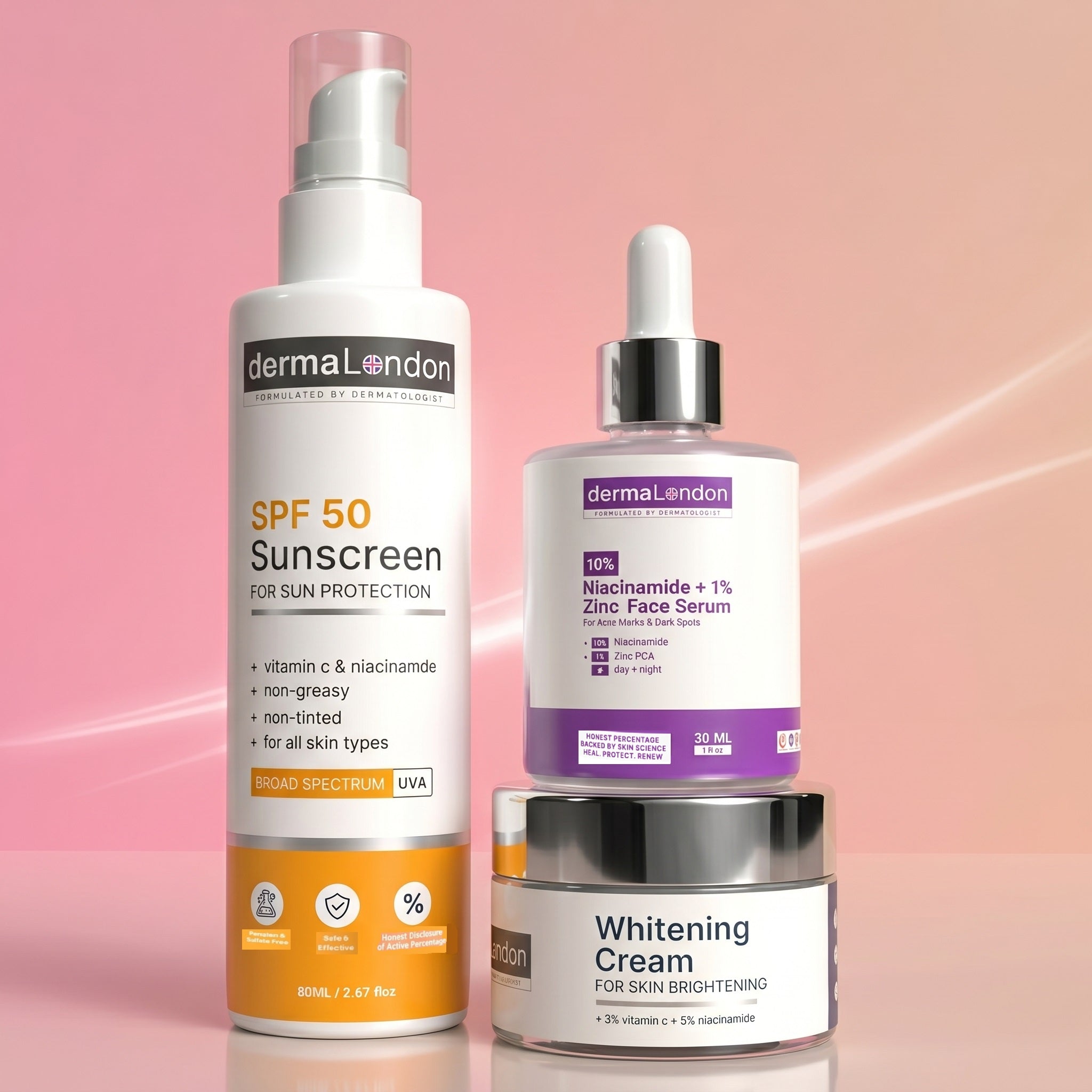 Daily Skin Renewal & Glow Defense Kit - Niacinamide Serum, Whitening Cream & SPF 50+ Sunscreen