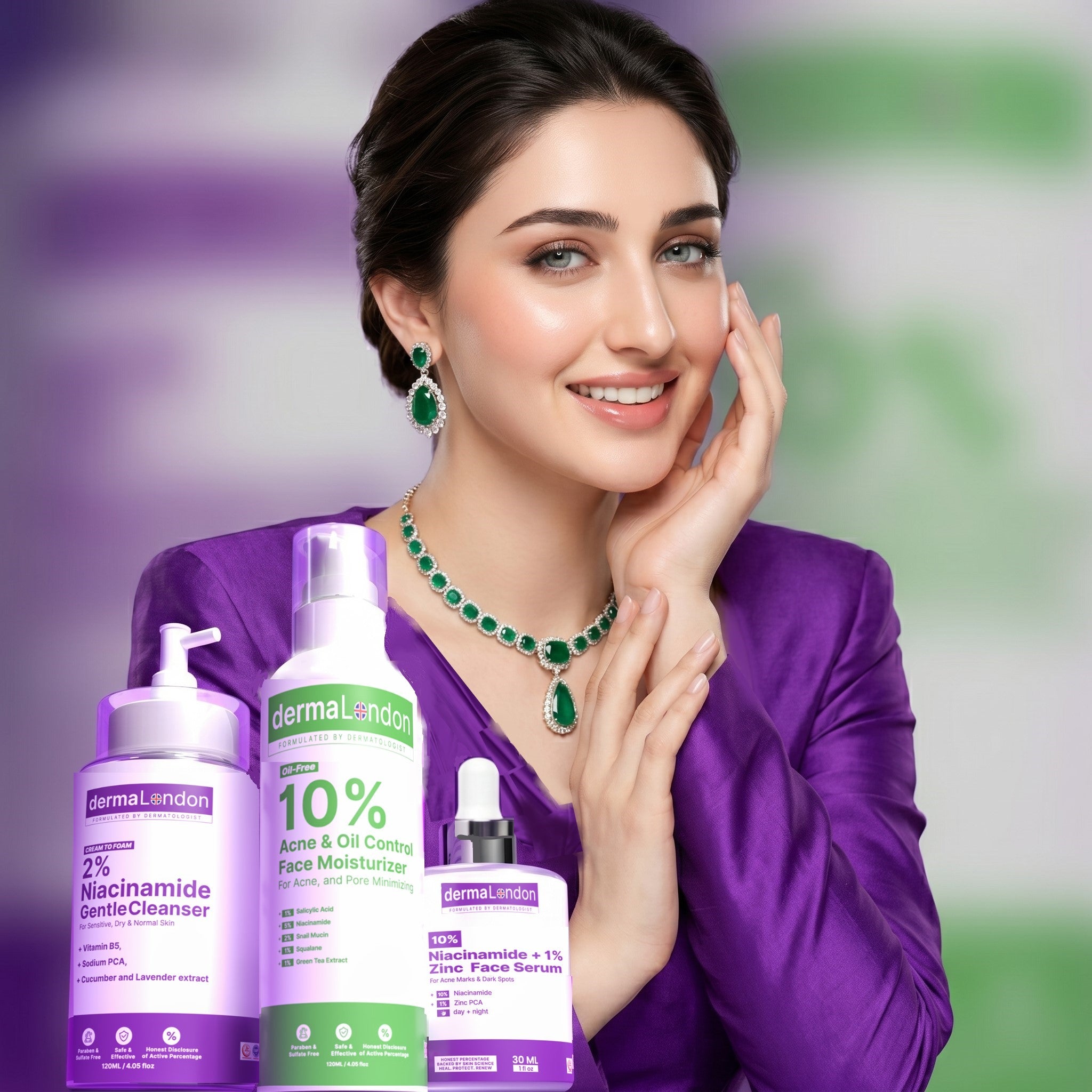 Pore-Refining & Post-Acne Skin Repair Set – Niacinamide + Zinc Serum, Acne Control Moisturizer & Gentle Cleanser for Smooth, Hydrated & Even Skin
