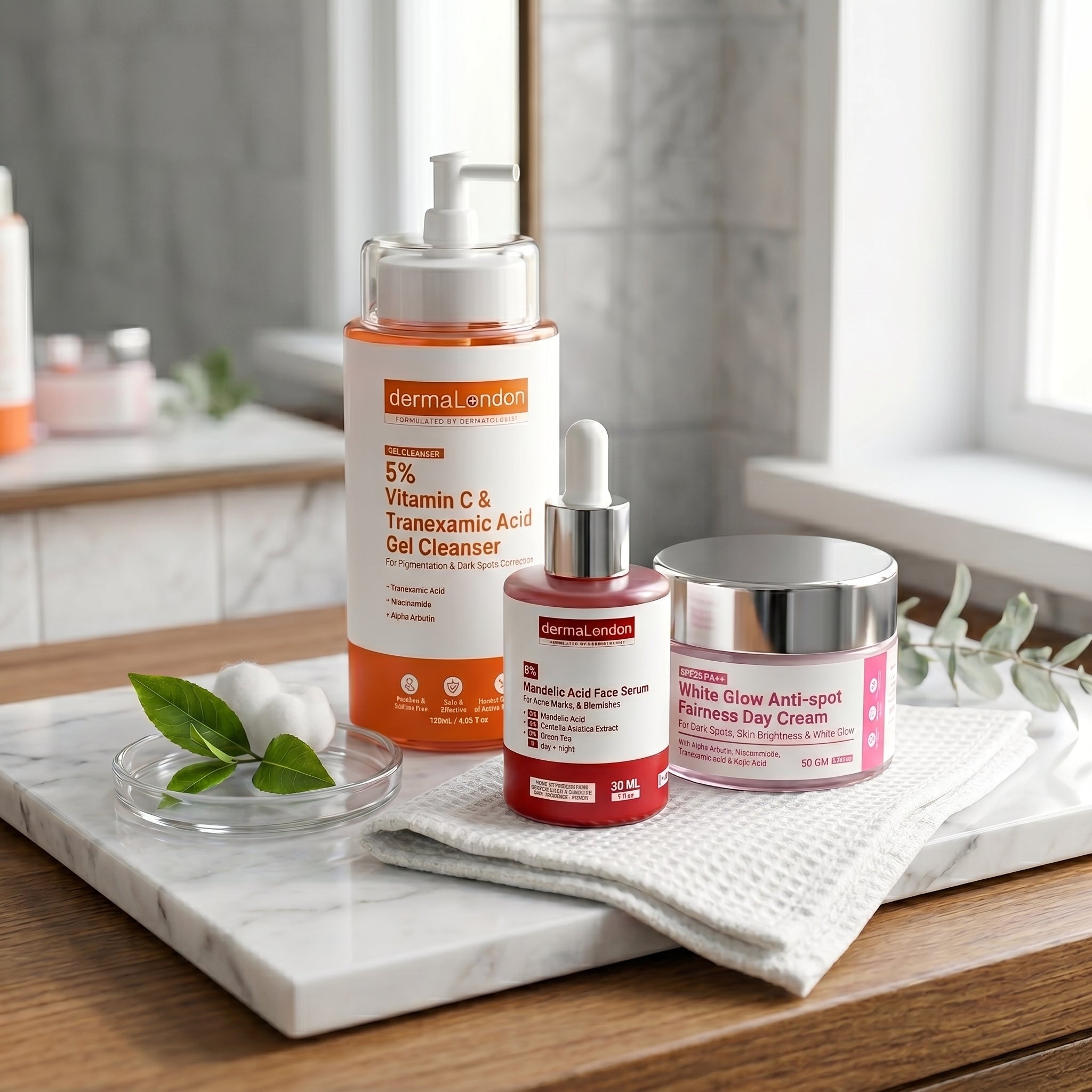 Blemishes & Dark Spot Correction Trio – Vitamin C Cleanser, Mandelic Acid Serum & Anti-Spot Glow Cream