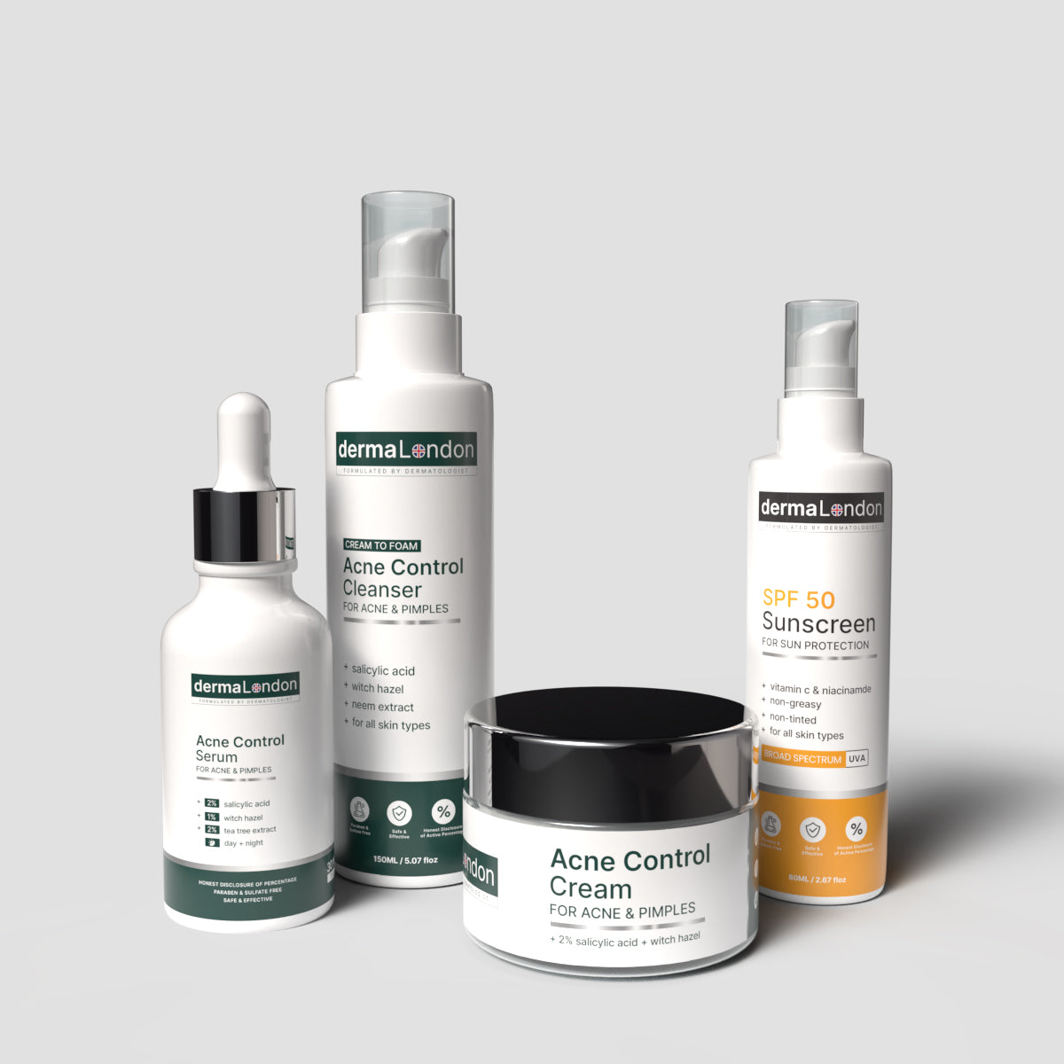 Acne Control Cleanser Serum Cream Sunscreen Kit with Vitamin C & Niacinamide