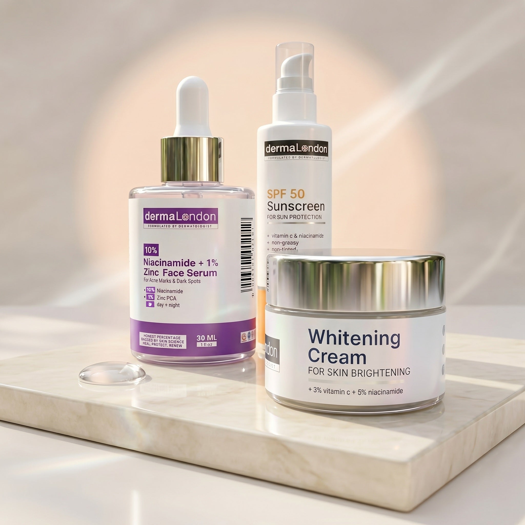 Daily Skin Renewal & Glow Defense Kit - Niacinamide Serum, Whitening Cream & SPF 50+ Sunscreen