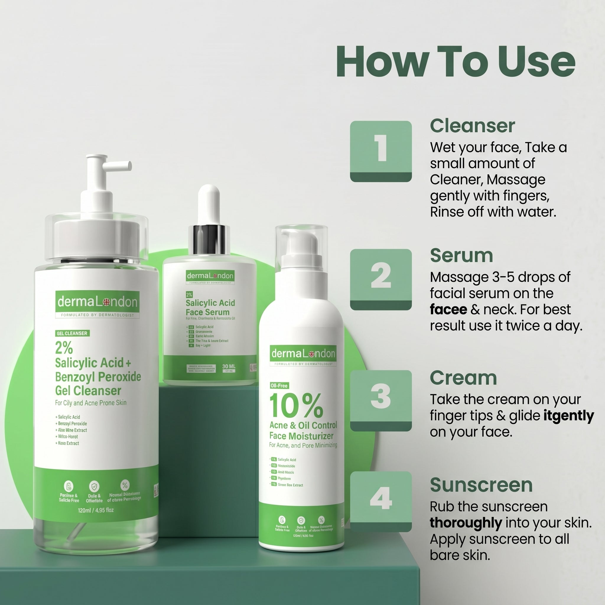 Salicylic Acid Acne Control Kit – Salicylic Acid Cleanser, Serum & Oil-Free Moisturizer (3-Step Routine)