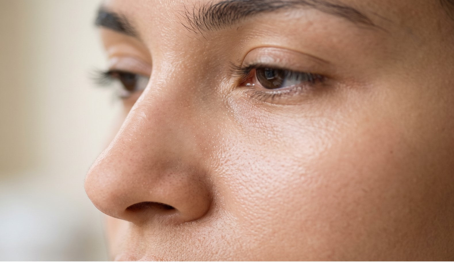 Close-up of clear, healthy skin texture free from visible blackheads