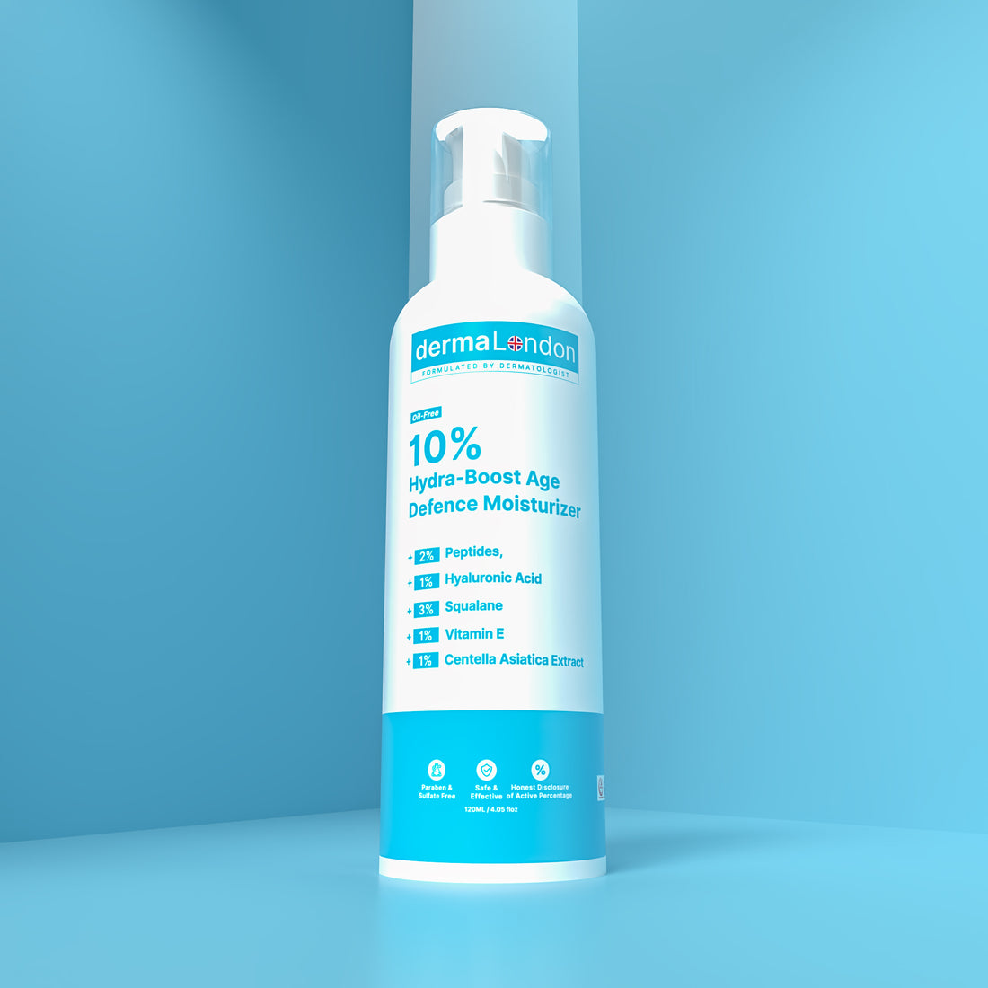 10% Hydra Boost Age Defence Moisturizer with Hyaluronic Acid, Peptides &amp; Vitamin E (Oil-Free, 120ml)