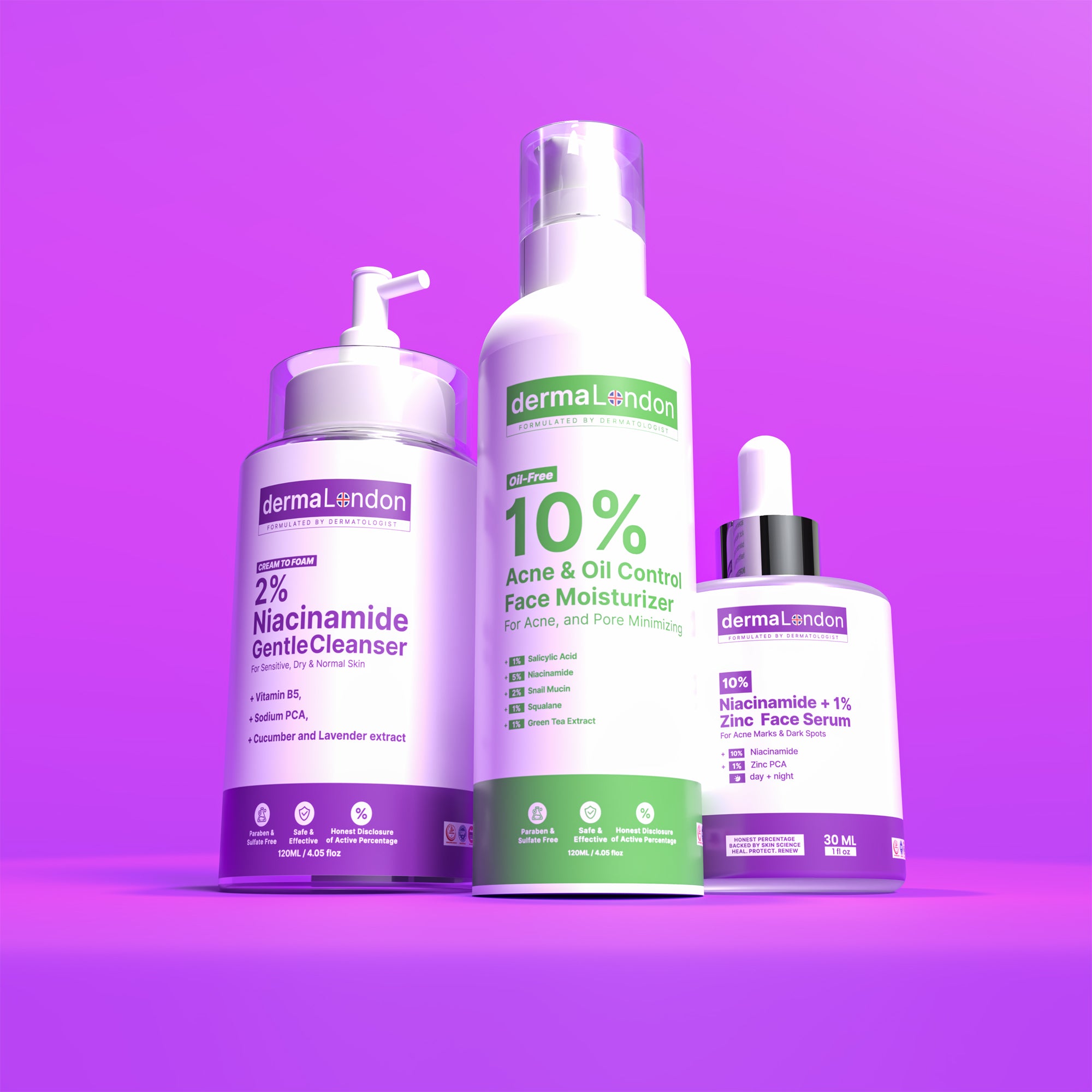 Pore-Refining &amp; Post-Acne Skin Repair Set – Niacinamide + Zinc Serum, Acne Control Moisturizer &amp; Gentle Cleanser for Smooth, Hydrated &amp; Even Skin
