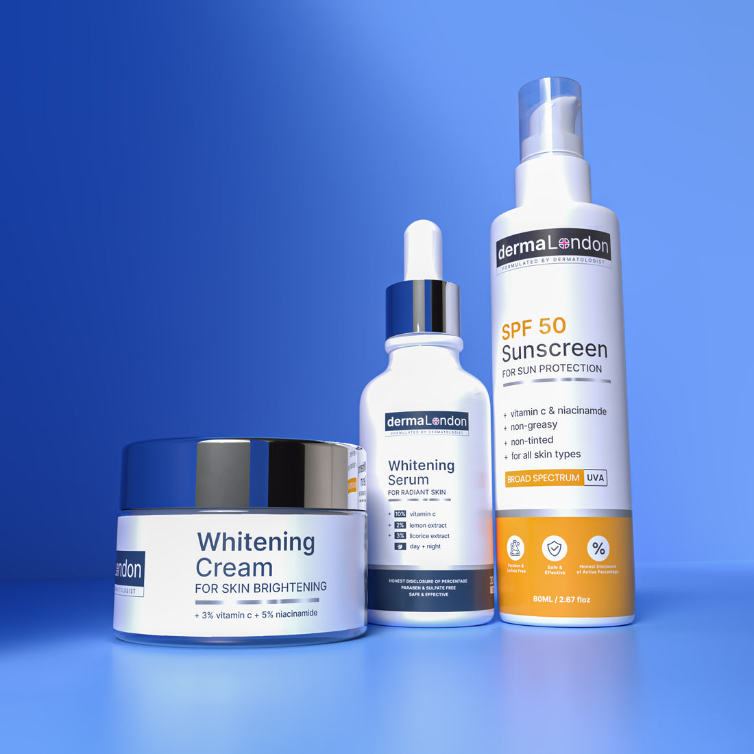 Skin Brightening &amp; Protection Kit– Whitening Cream, Vitamin C Serum &amp; SPF 50 Sunscreen