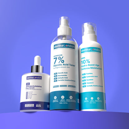 Exfoliating &amp; Skin Renewal Kit for Smoother, Brighter &amp; Hydrated Skin – AHA BHA Serum, Glycolic Toner &amp; Moisturizer