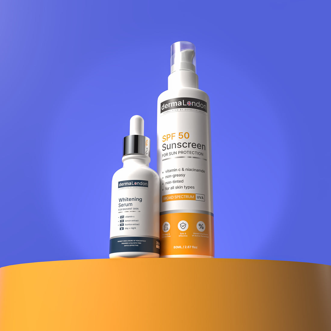 Derma London Brightening Duo – Vitamin C Whitening Serum &amp; SPF 50 Sunscreen