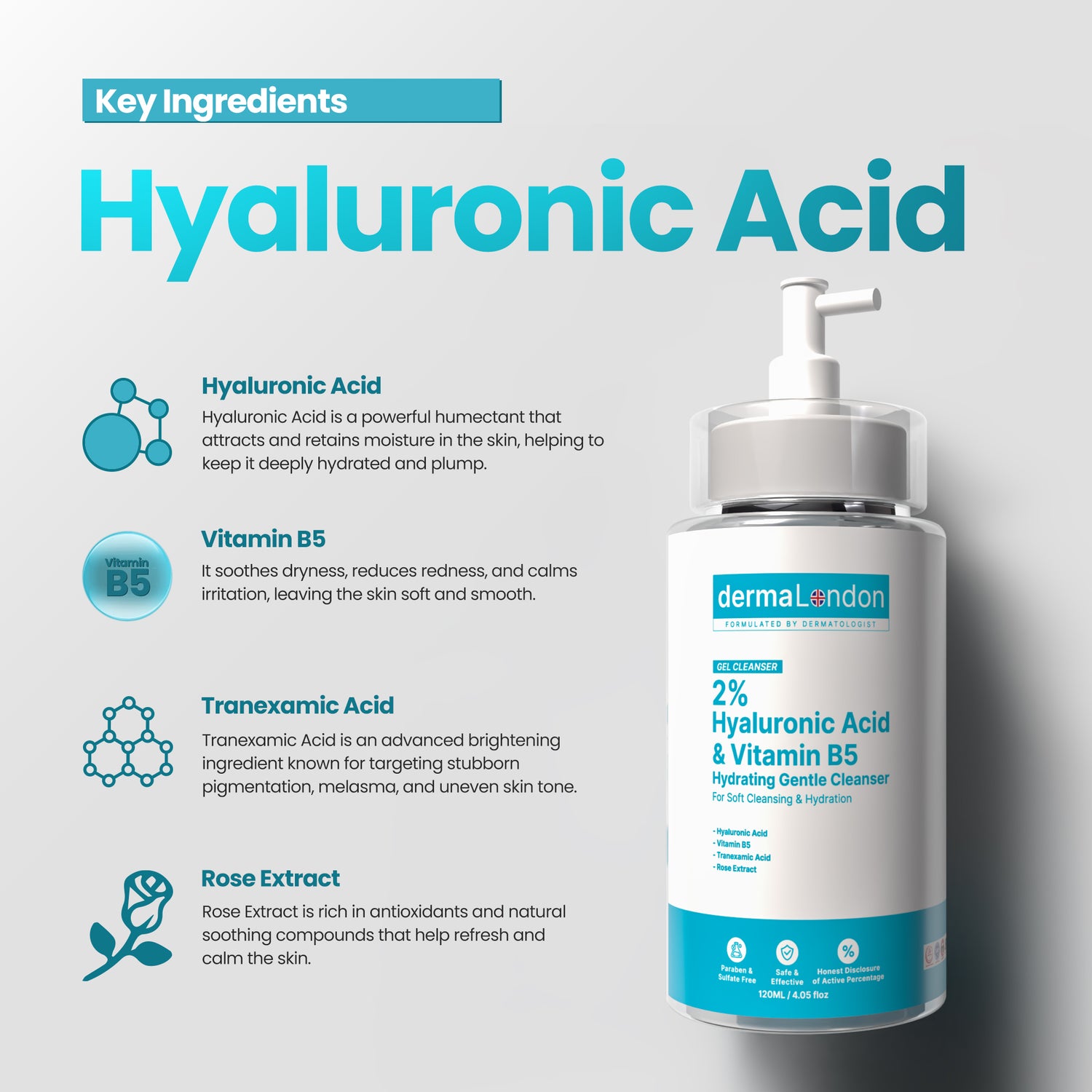 2% Hyaluronic Acid &amp; Vitamin B5 Hydrating Gentle Cleanser with Tranexamic Acid (120ml)