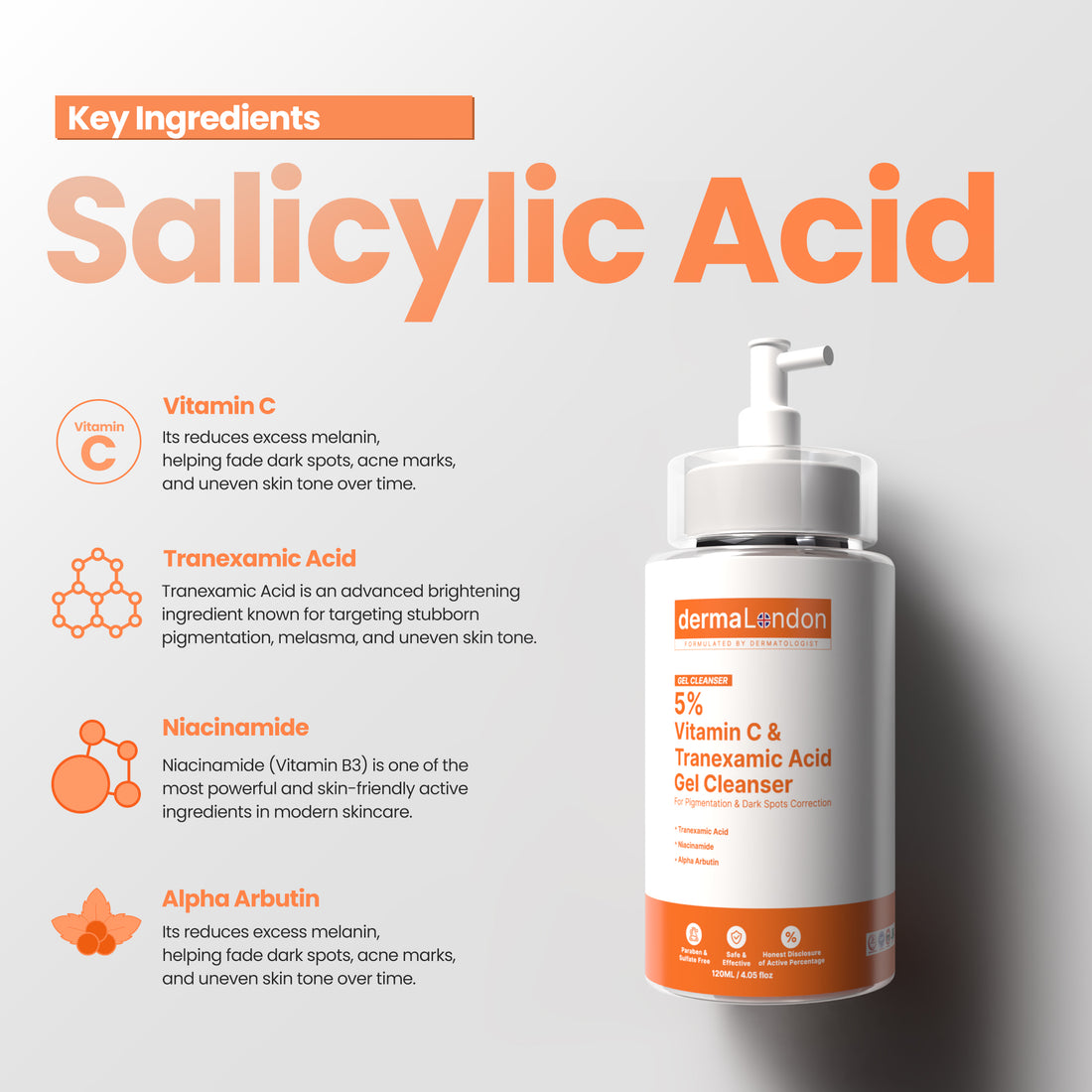 5% Vitamin C &amp; Tranexamic Acid Gel Cleanser for Brightening &amp; Dark Spot Correction (120ml)