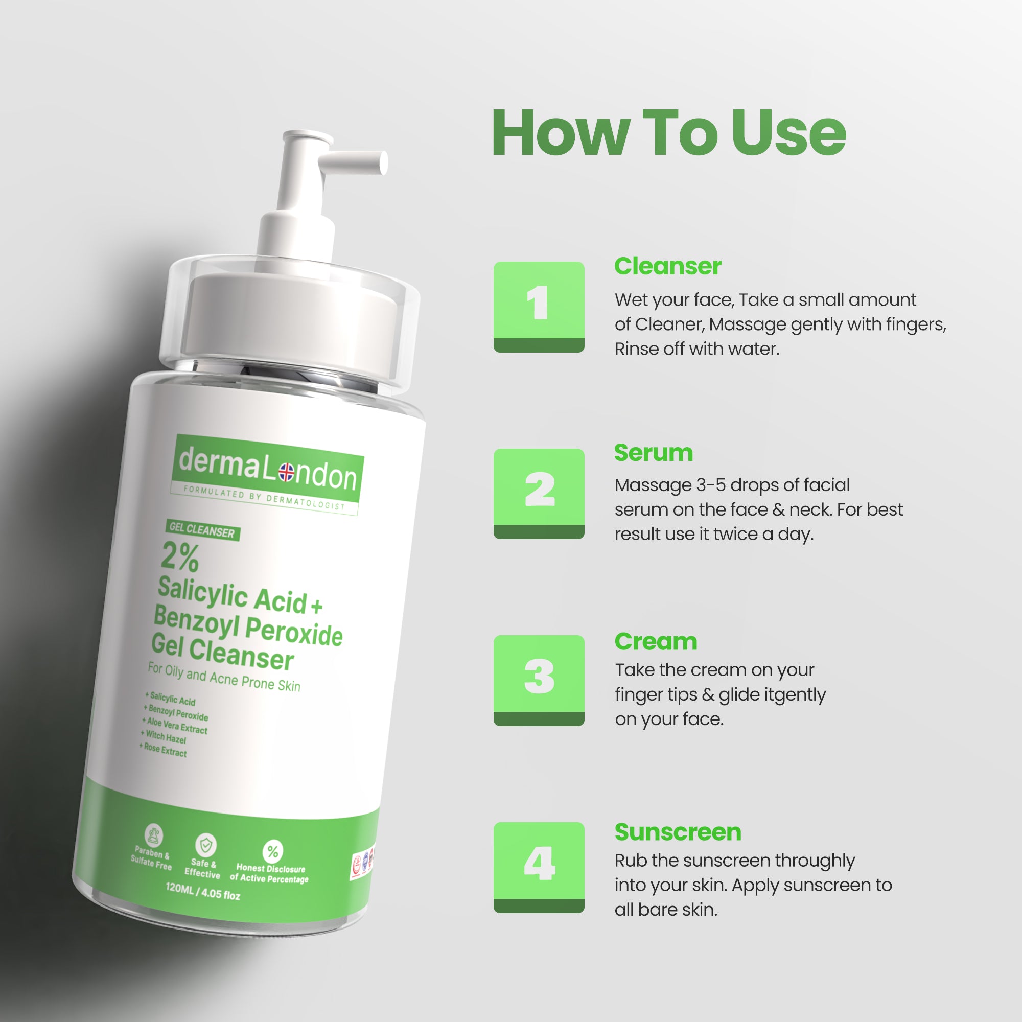 2% Salicylic Acid + Benzoyl Peroxide Gel Cleanser for Acne &amp; Oily Skin (120ml)