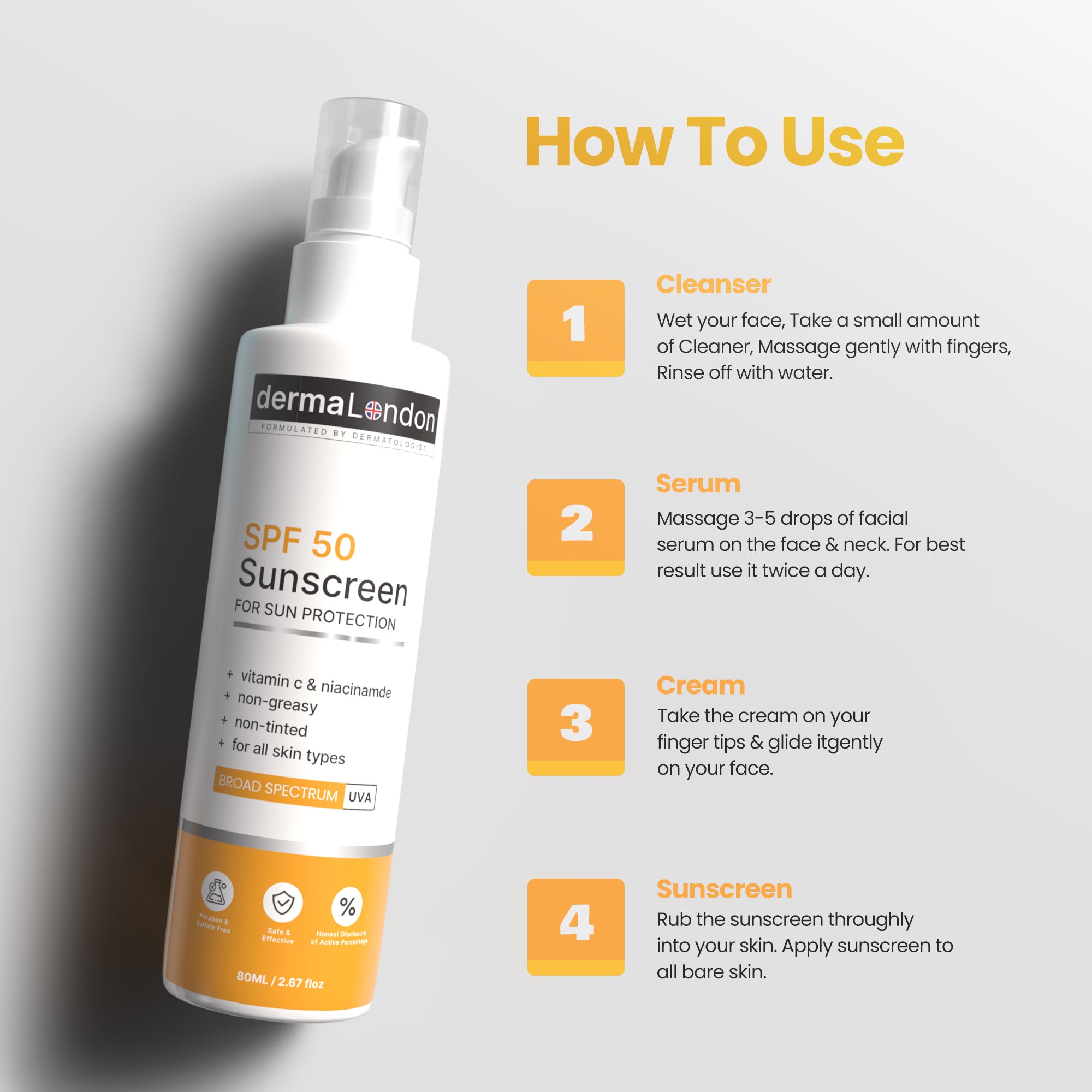 SPF 50 Sun Protection Sunscreen with Vitamin C &amp; Niacinamide - 80ml