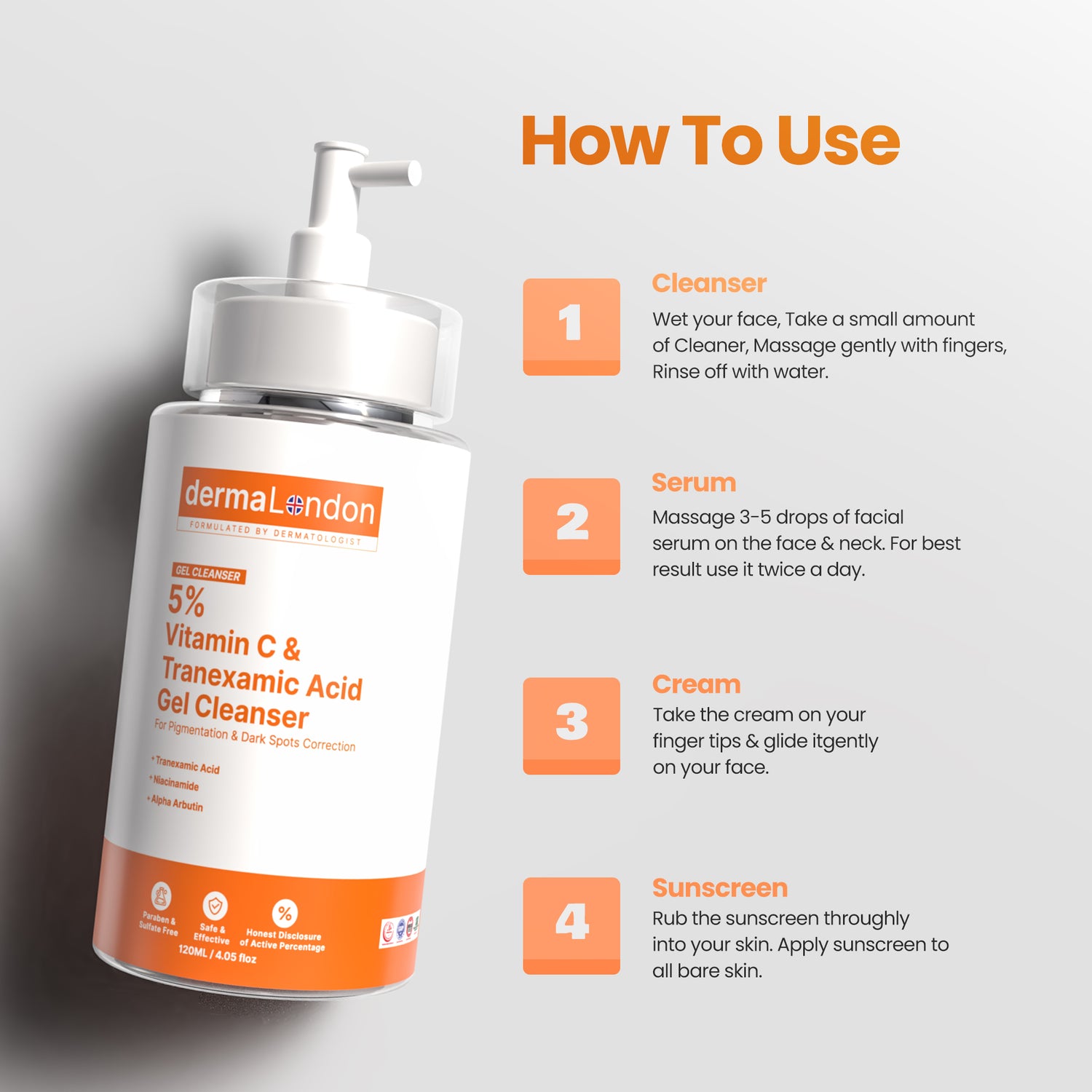5% Vitamin C &amp; Tranexamic Acid Gel Cleanser for Brightening &amp; Dark Spot Correction (120ml)