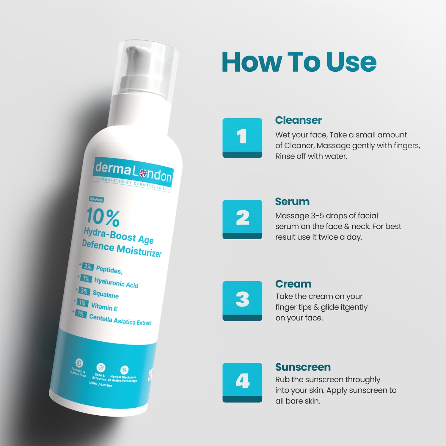10% Hydra Boost Age Defence Moisturizer with Hyaluronic Acid, Peptides &amp; Vitamin E (Oil-Free, 120ml)