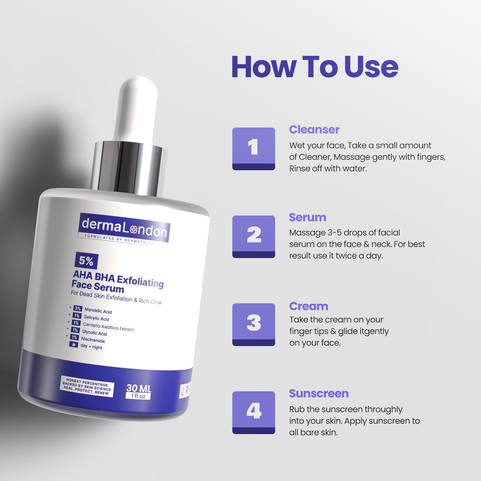 5% AHA BHA Exfoliating Face Serum - Smooth, Clear &amp; Radiant Skin