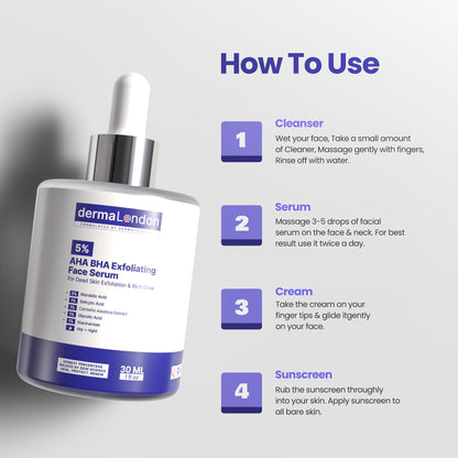 5% AHA BHA Exfoliating Face Serum - Smooth, Clear &amp; Radiant Skin