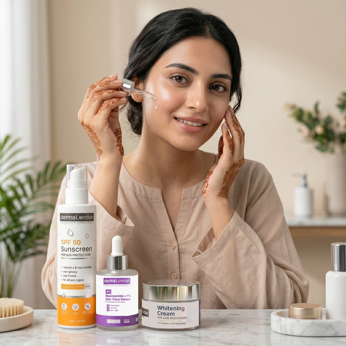 Daily Skin Renewal &amp; Glow Defense Kit - Niacinamide Serum, Whitening Cream &amp; SPF 50+ Sunscreen