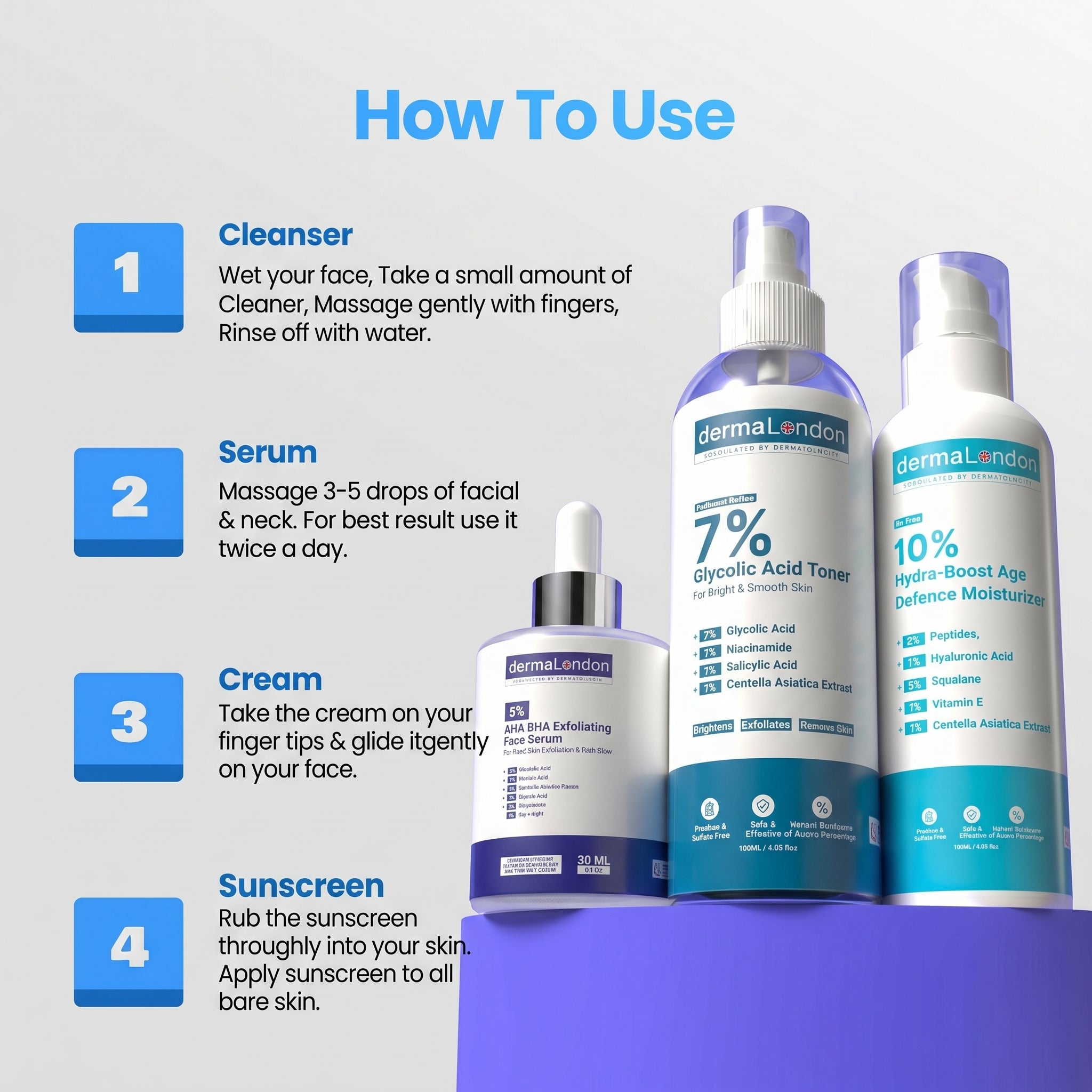 Exfoliating &amp; Skin Renewal Kit for Smoother, Brighter &amp; Hydrated Skin – AHA BHA Serum, Glycolic Toner &amp; Moisturizer