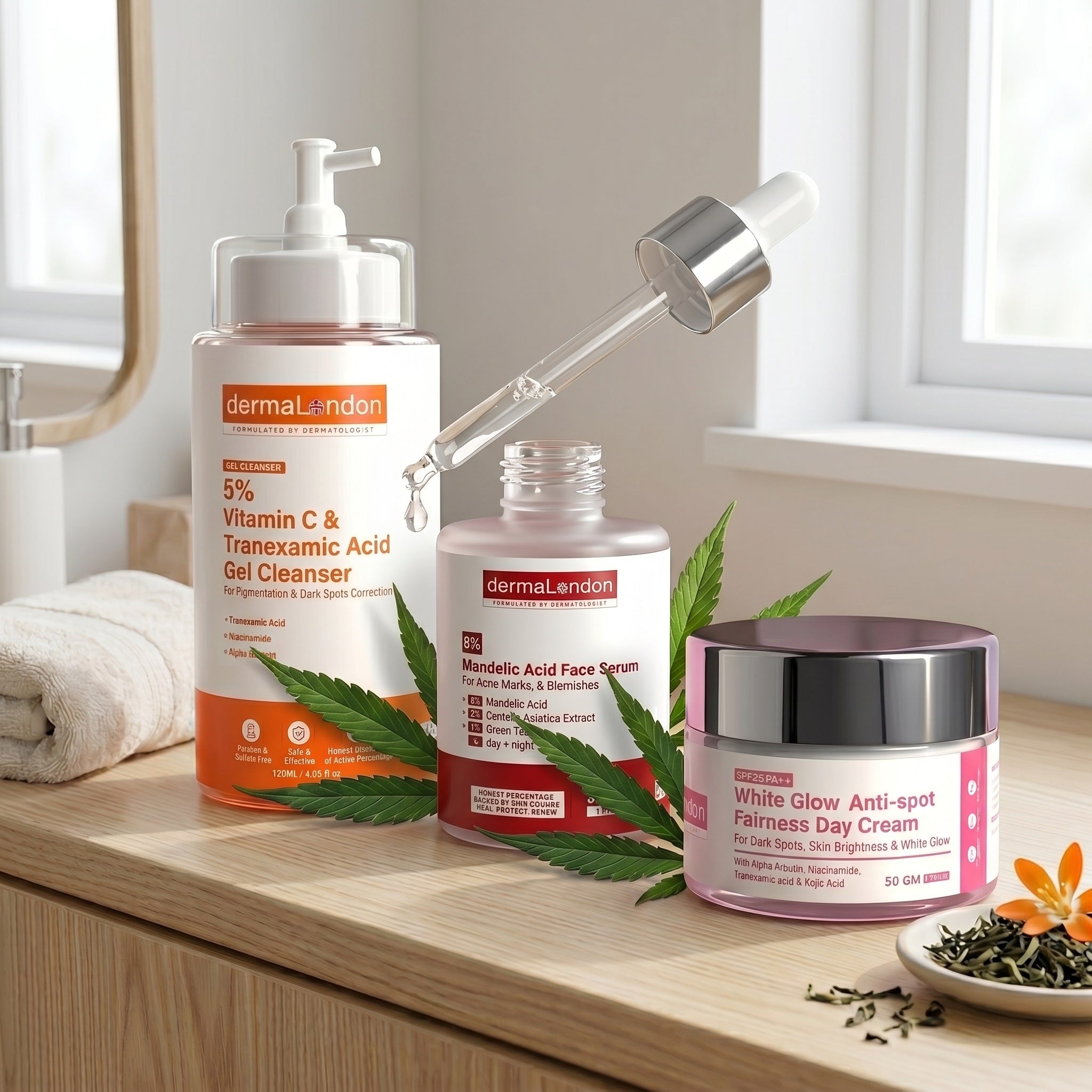 Blemishes &amp; Dark Spot Correction Trio – Vitamin C Cleanser, Mandelic Acid Serum &amp; Anti-Spot Glow Cream
