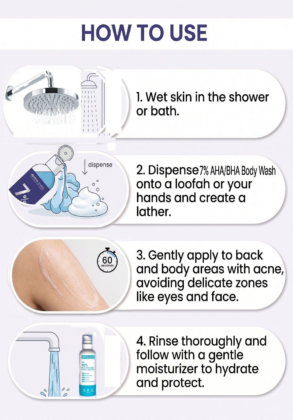 7% AHA BHA Body Wash for Body &amp; Back Acne – Glycolic, Salicylic Acid &amp; Niacinamide | 250ml