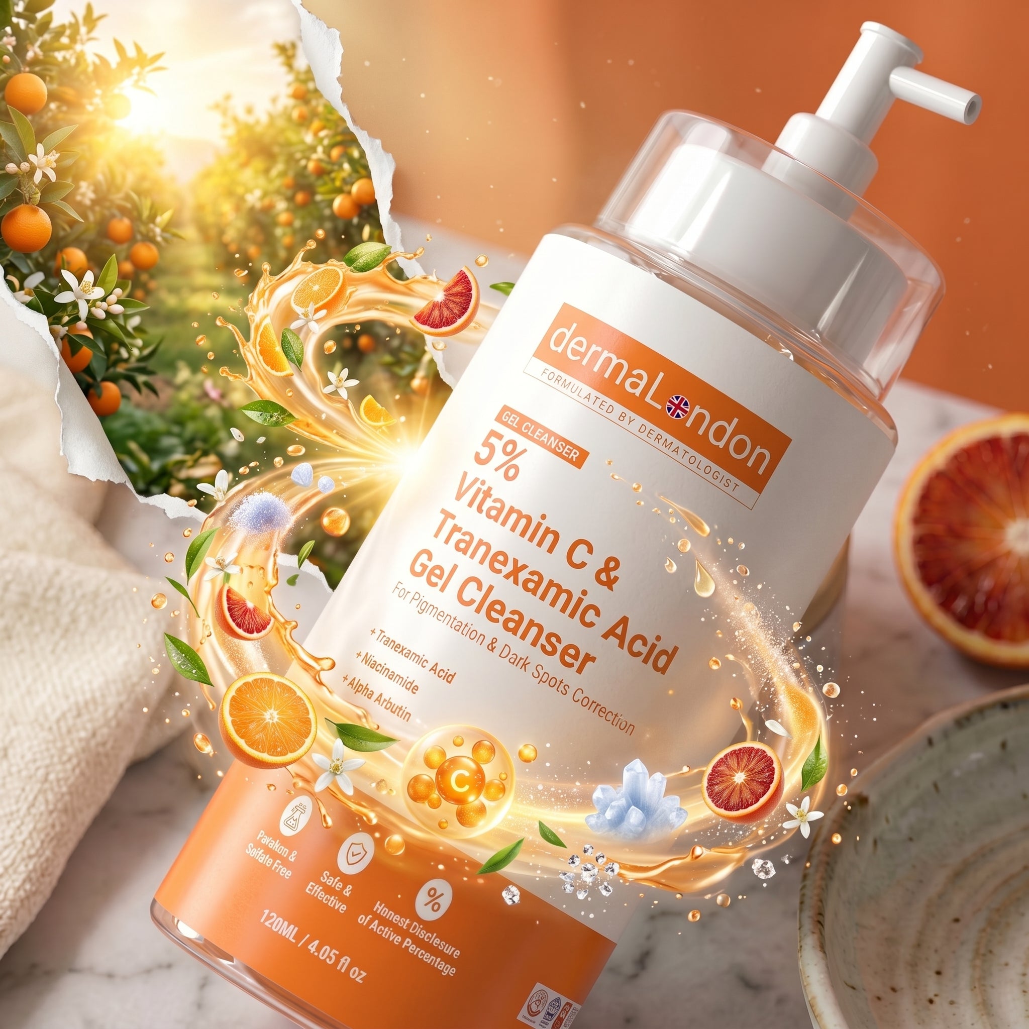 5% Vitamin C &amp; Tranexamic Acid Gel Cleanser for Brightening &amp; Dark Spot Correction (120ml)