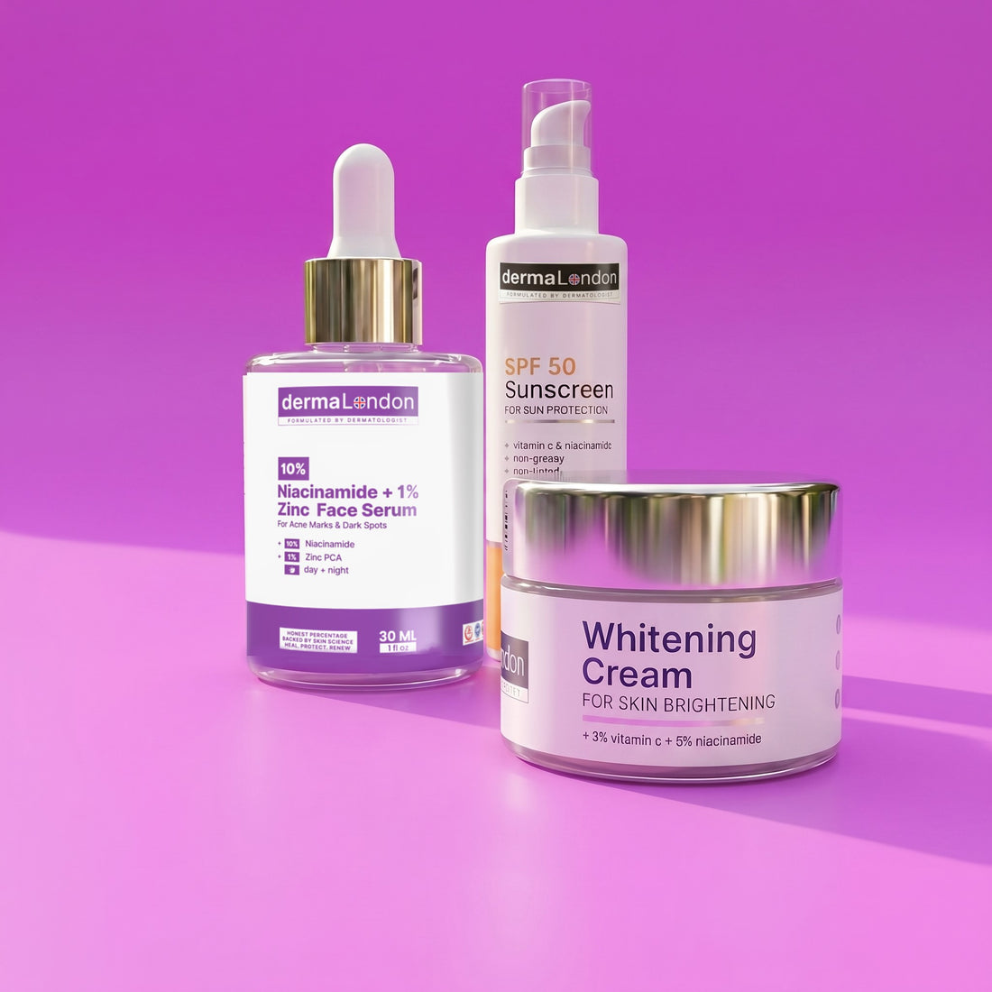 Daily Skin Renewal &amp; Glow Defense Kit - Niacinamide Serum, Whitening Cream &amp; SPF 50+ Sunscreen