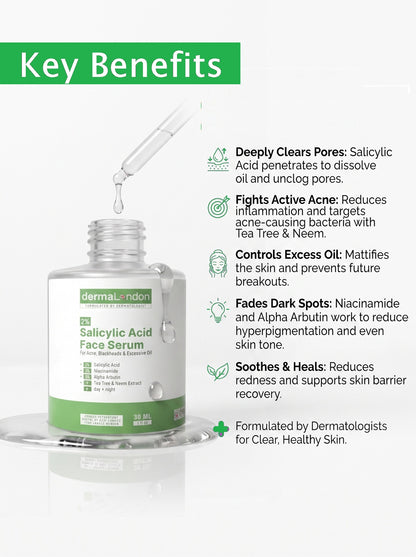 2% Salicylic Acid Face Serum with Niacinamide &amp; Alpha Arbutin – Acne, Oil &amp; Blackheads Control (30ml)