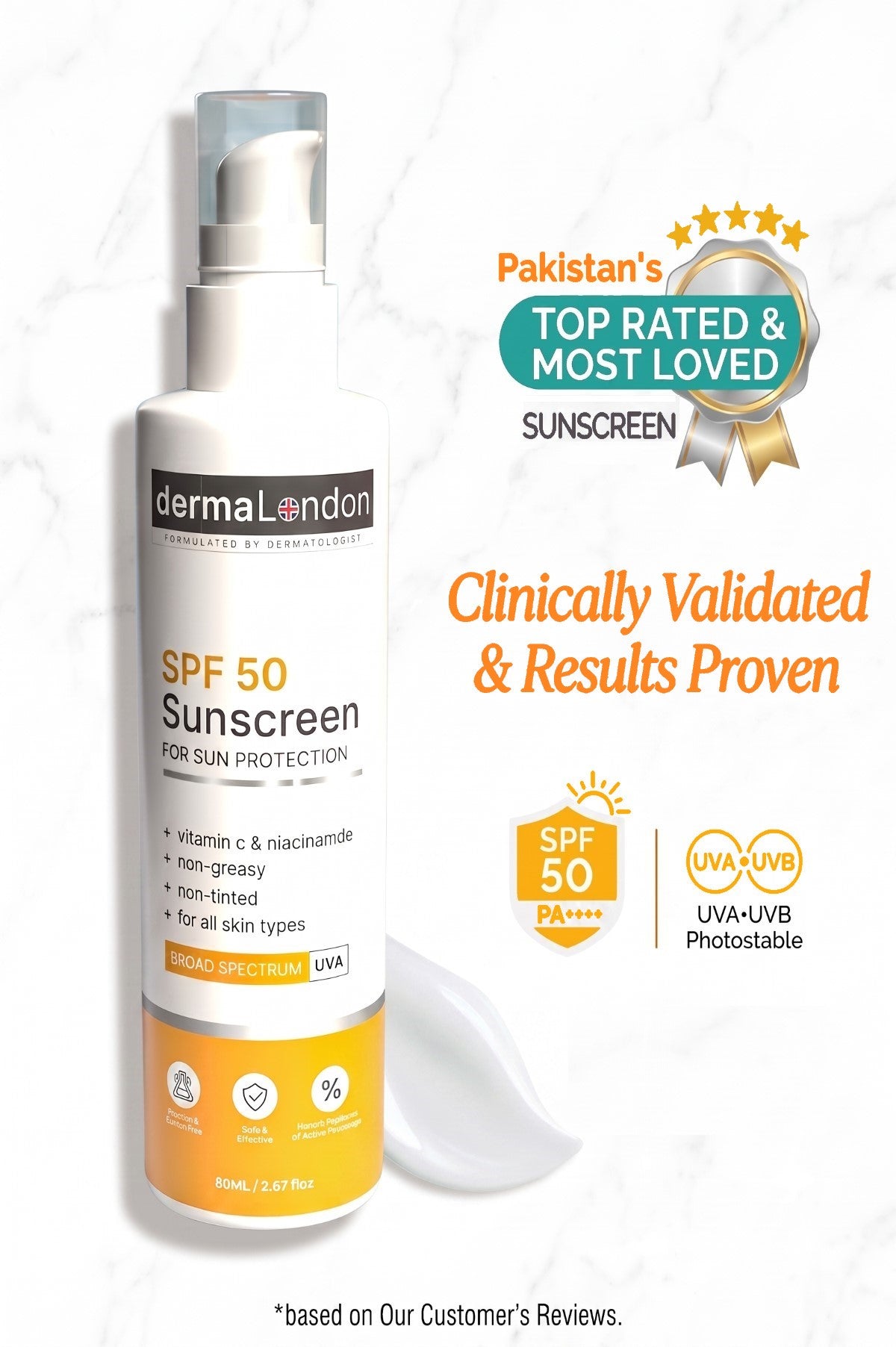 SPF 50 Sun Protection Sunscreen with Vitamin C &amp; Niacinamide - 80ml