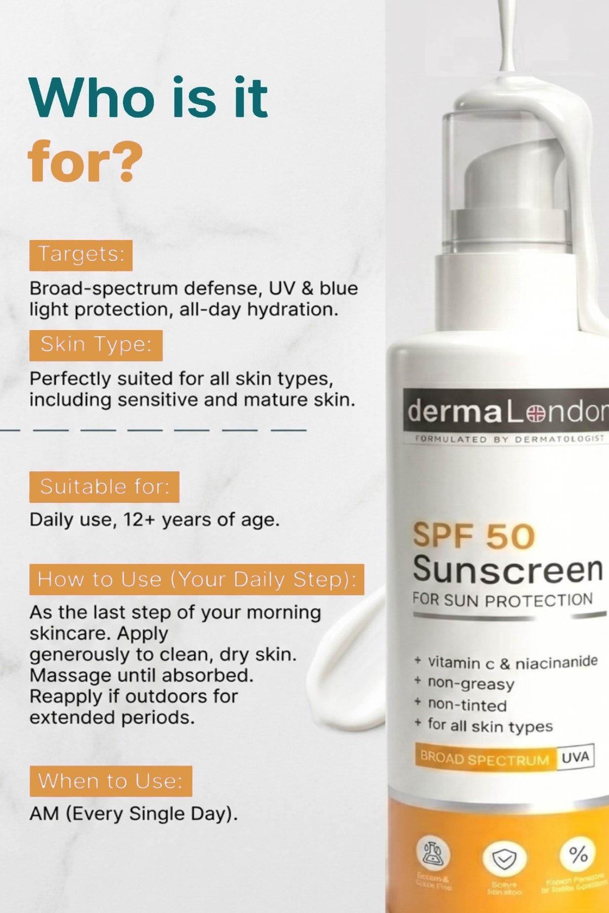 SPF 50 Sun Protection Sunscreen with Vitamin C &amp; Niacinamide - 80ml