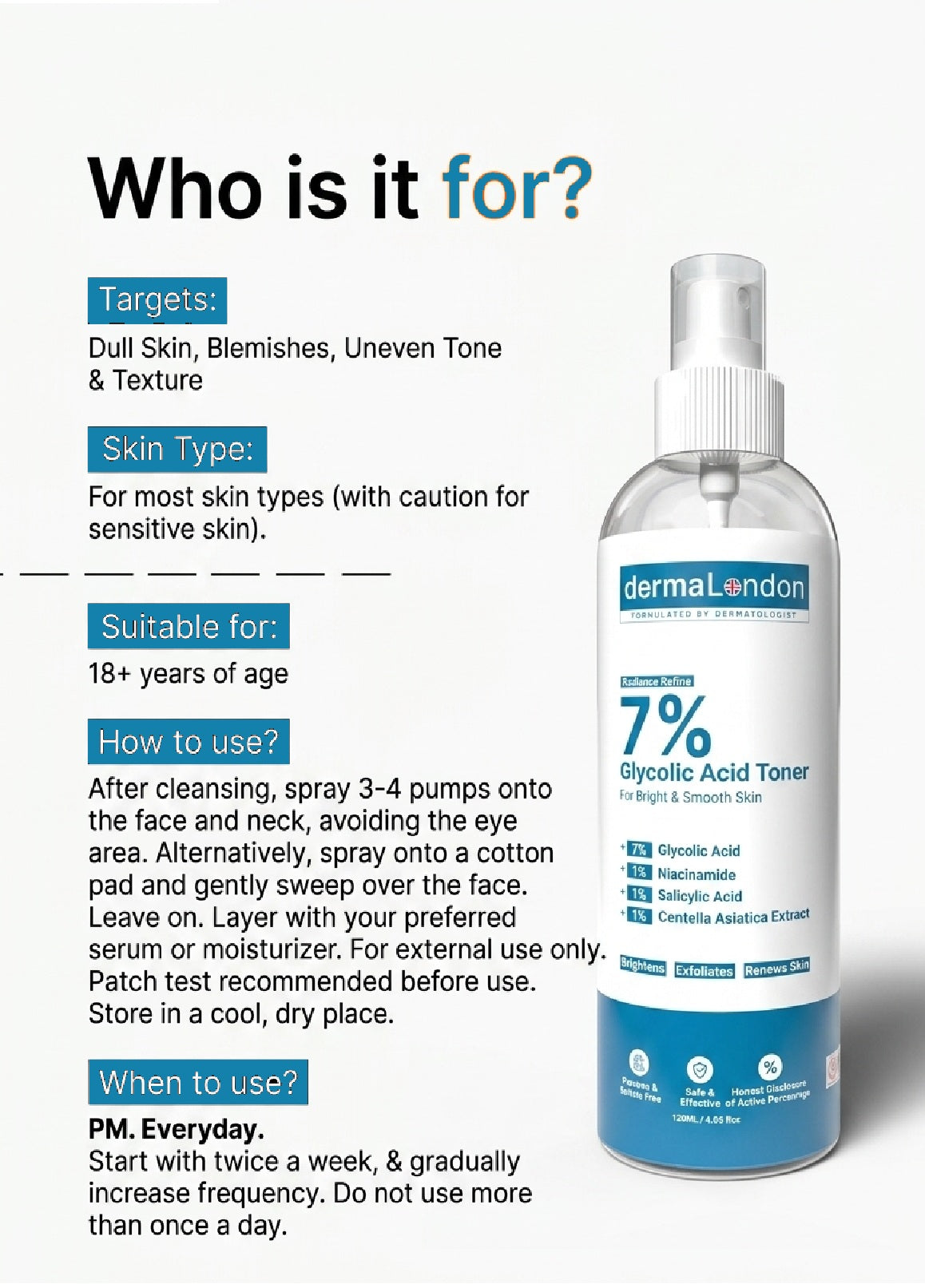 7% Glycolic Acid Exfoliating Toner for Bright &amp; Smooth Skin