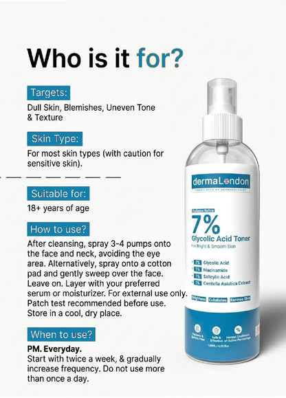 7% Glycolic Acid Exfoliating Toner for Bright &amp; Smooth Skin