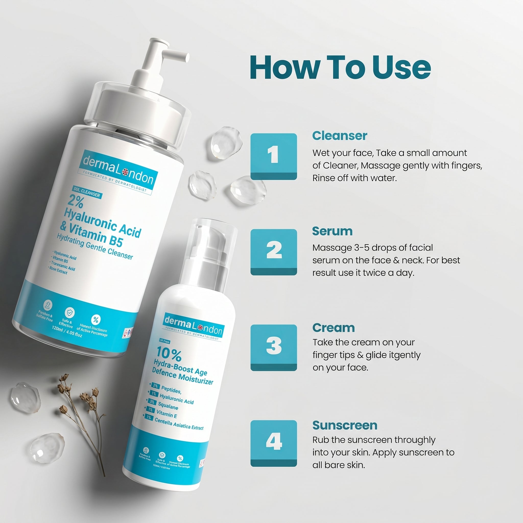Hydra-Boost &amp; Age Defense Duo – Hyaluronic Acid Cleanser &amp; Age Defence Moisturizer for Soft, Firm &amp; Youthful Skin