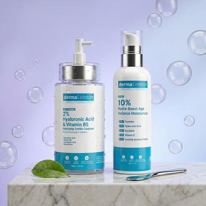 Hydra-Boost &amp; Age Defense Duo – Hyaluronic Acid Cleanser &amp; Age Defence Moisturizer for Soft, Firm &amp; Youthful Skin
