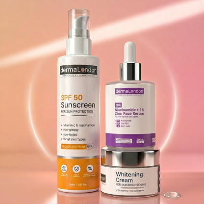 Daily Skin Renewal &amp; Glow Defense Kit - Niacinamide Serum, Whitening Cream &amp; SPF 50+ Sunscreen