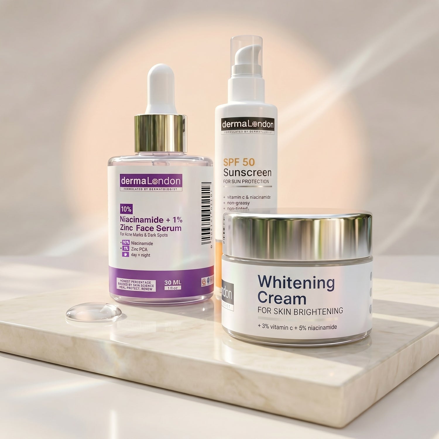 Daily Skin Renewal &amp; Glow Defense Kit - Niacinamide Serum, Whitening Cream &amp; SPF 50+ Sunscreen