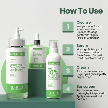 Salicylic Acid Acne Control Kit – Salicylic Acid Cleanser, Serum &amp; Oil-Free Moisturizer (3-Step Routine)
